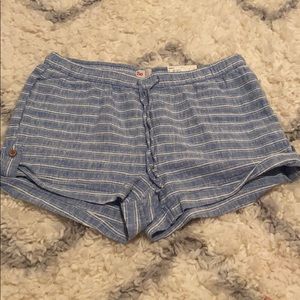 Blue and white stripped linen shorts.